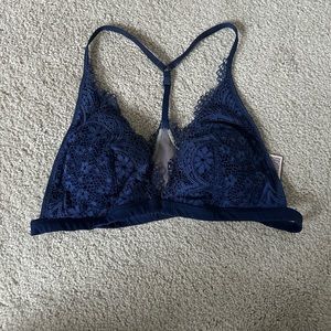Dark Blue Lace Racerback Bralette